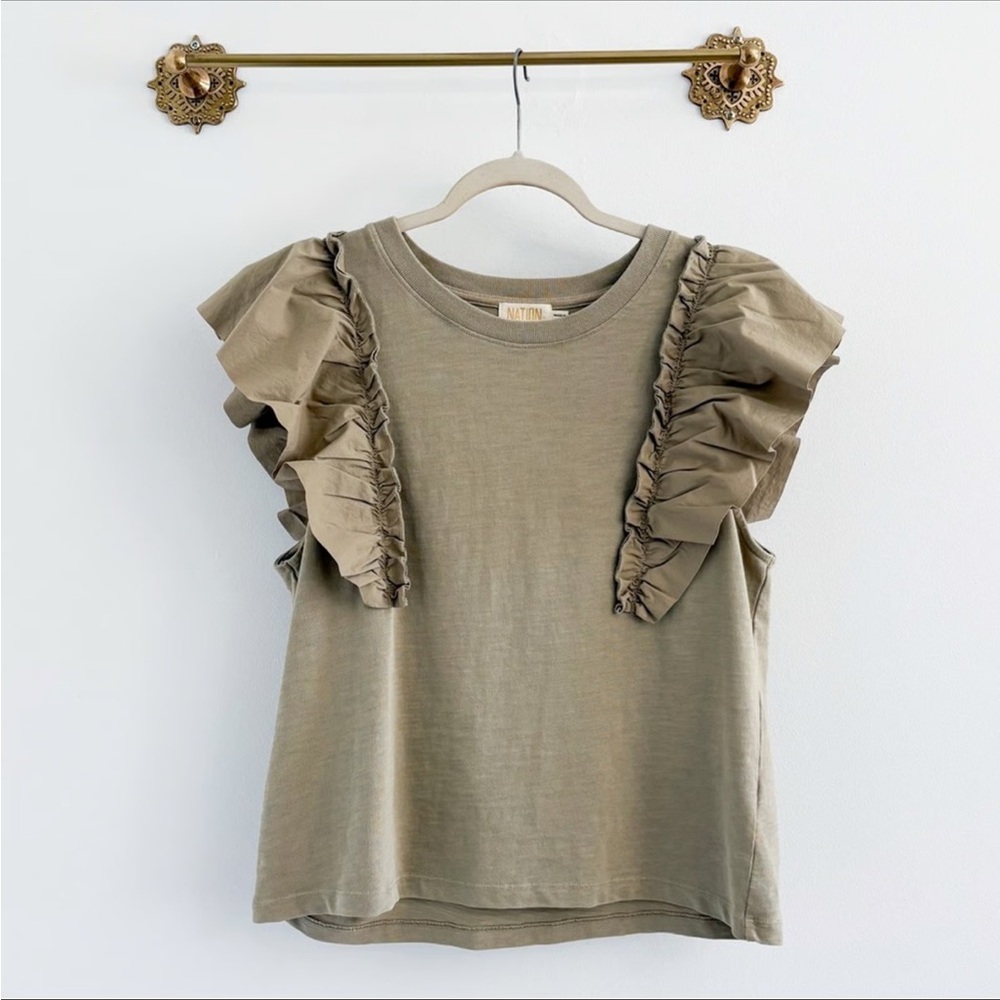 Nation LTD Kids' Khaki Ruffle Sleeve Tee